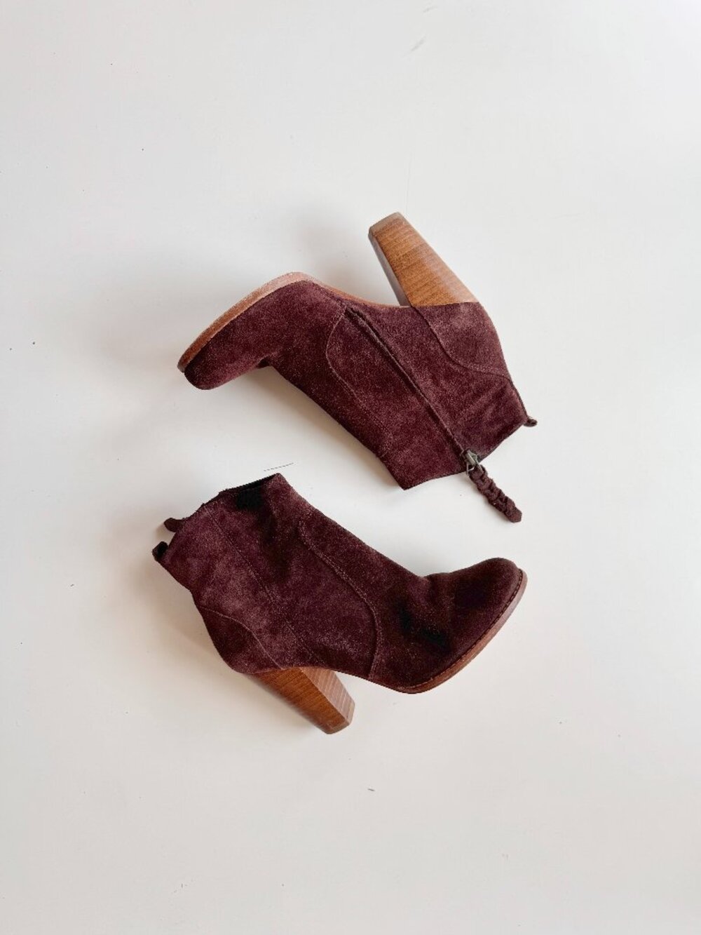 JOIE Dalton Suede Leather Burgundy Red High Heel Western Ankle Boots, Size 37.5